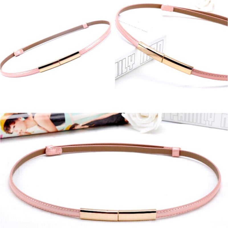 CaserBay Women's Belt Dress Fashion Patent Leather Belts Adjustable 22"- 36" Skinny Slim Belt Genuine Leather Gold Color Buckle Waistband, 2-Pack, Black & Peach-Pink - Image 5